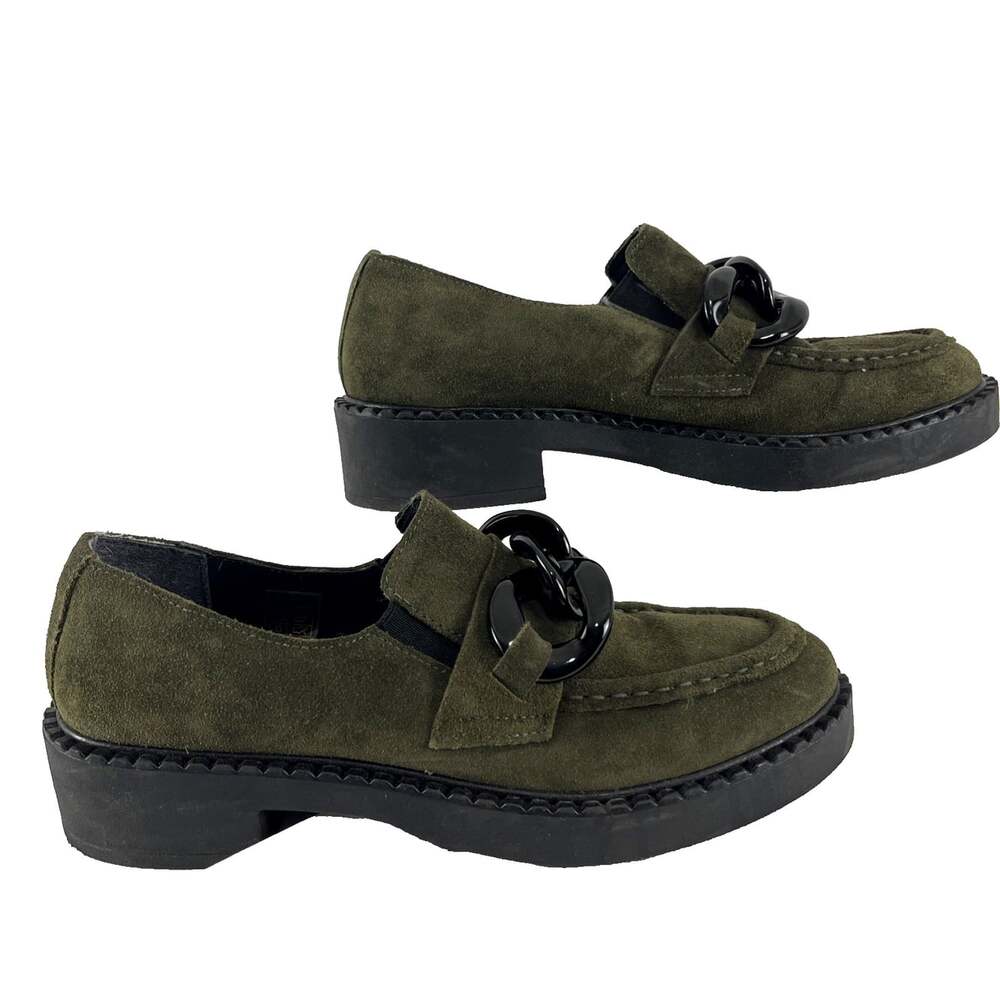 Ateliers Forest Green Preppy Chunky Heel Suede Loafers In EU Size 39